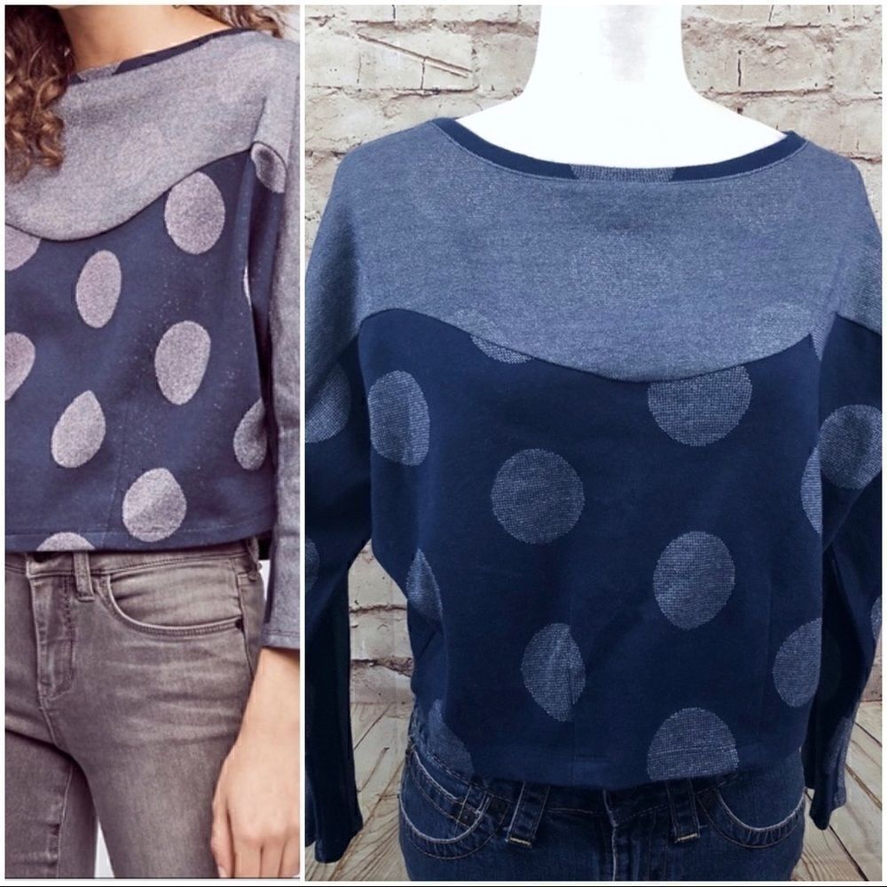 Anthropologie Postmark polka dot cropped sweatshirt